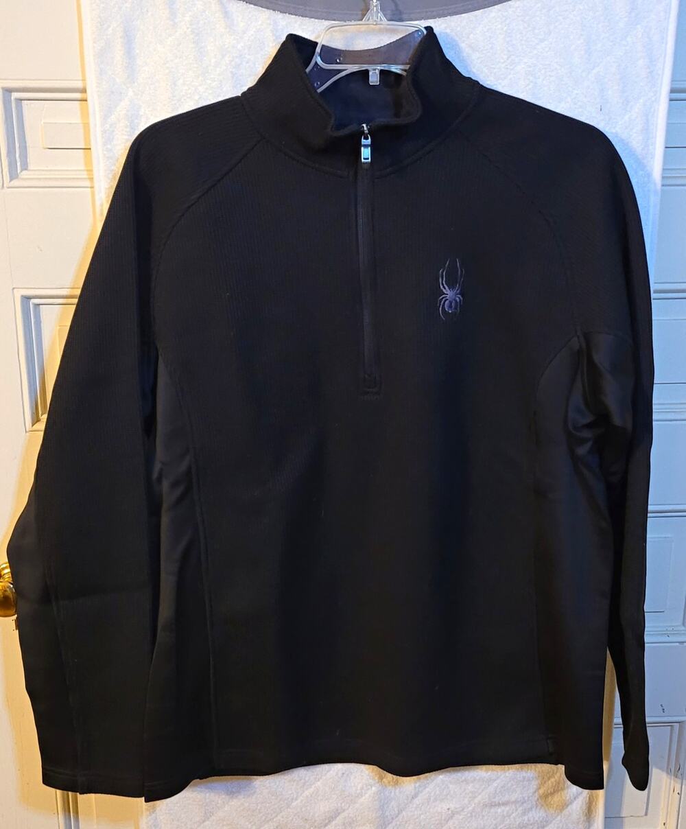 Spyder Men's XL Black Waffle-Knit Polyester 1/4 Zip Mock Neck Sweater 132633